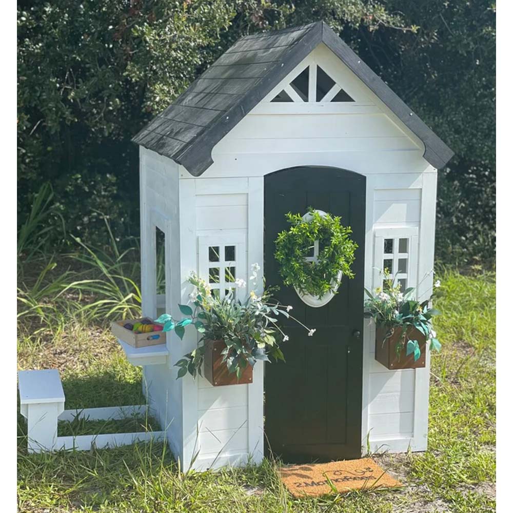 2MamaBees_Zahara_Playhouse_Front_Left_Angle_View_In_Grass