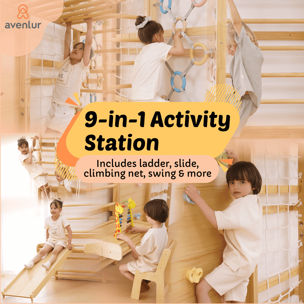 Avenlur Walnut Modular 9 - in - 1 Swedish Ladder Wall Gym - Dollhaus