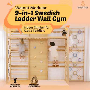 Avenlur Walnut Modular 9 - in - 1 Swedish Ladder Wall Gym - Dollhaus