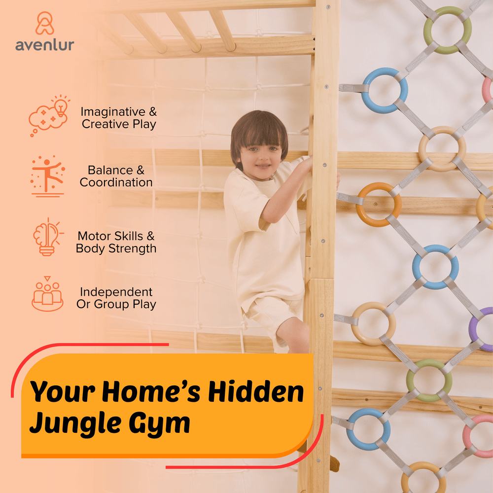 Avenlur Walnut Modular 9 - in - 1 Swedish Ladder Wall Gym - Dollhaus