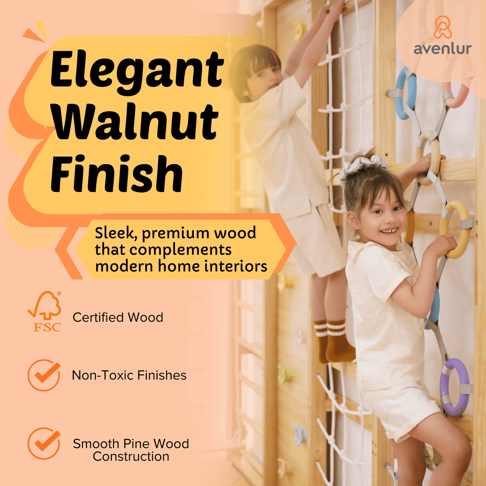 Avenlur Walnut Modular 9 - in - 1 Swedish Ladder Wall Gym - Dollhaus