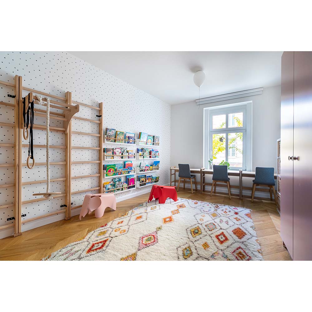 BenchK Childrens Ladder with Pull-Up Bar and Gymnastics Accessories in Play Room Wide View