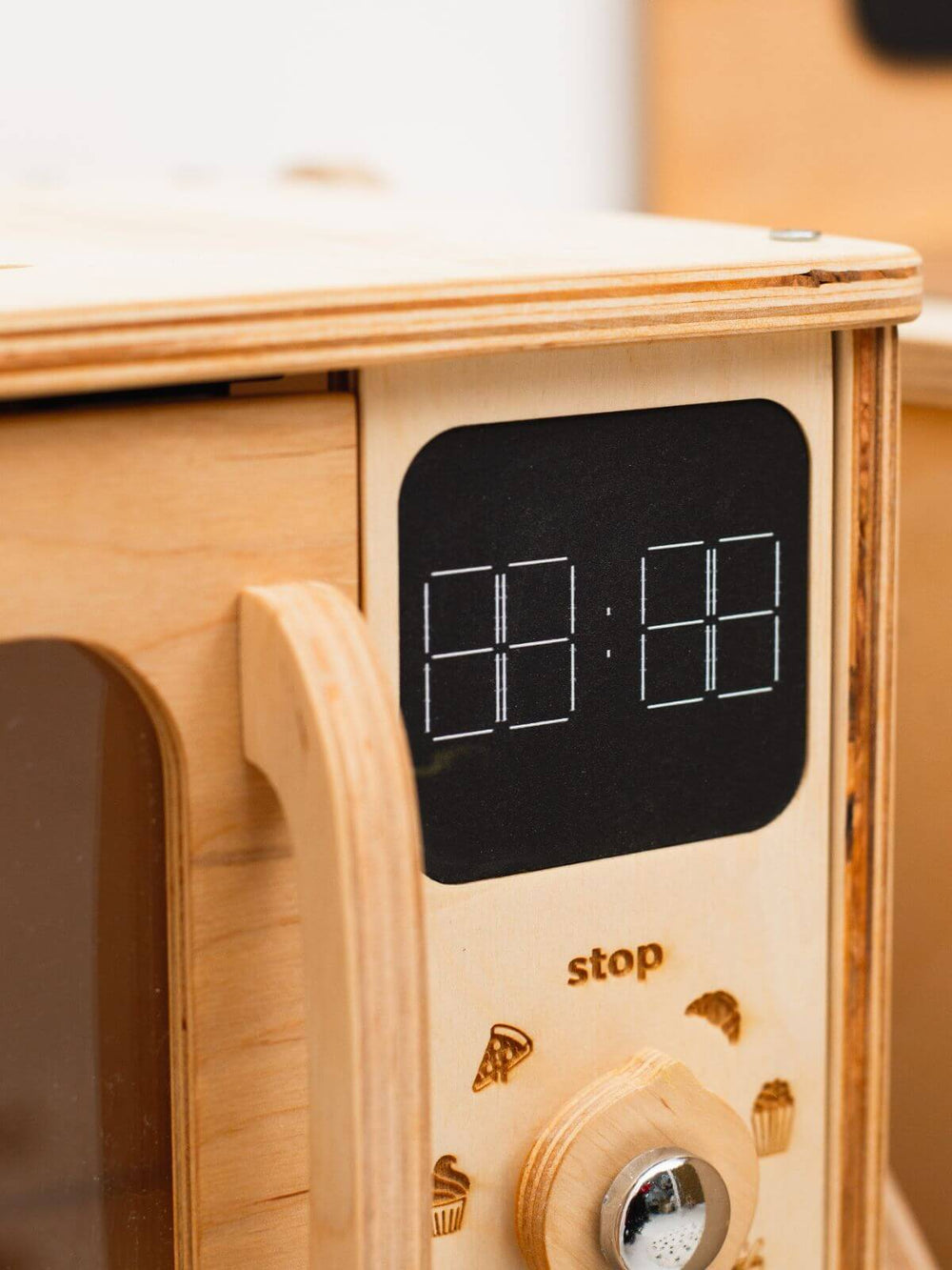 Wooden microwave with digital display and control panel