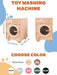 Wooden toy washing machine with color options on a white background