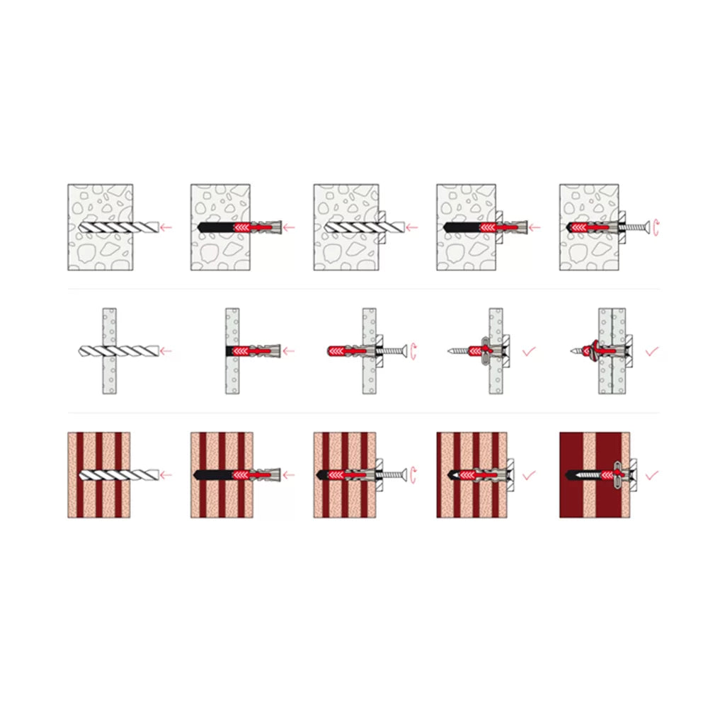 Fischer expansion plugs with BenchK wall bar screws