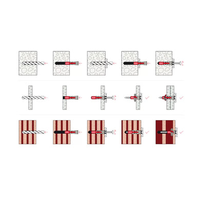 Fischer expansion plugs with BenchK wall bar screws