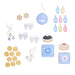 Collection of festive decorations including stars, cookies, and other holiday-themed items on a white background.