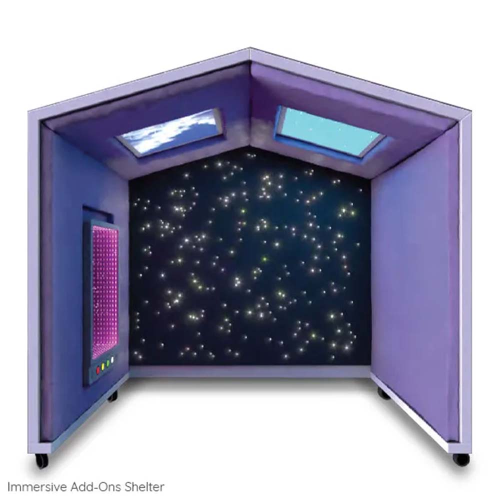 Immersive add-ons shelter with starry sky design on a white background
