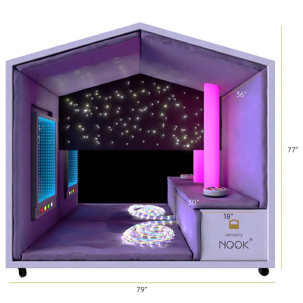 SensoryNook with LED lights and measurements on a white background