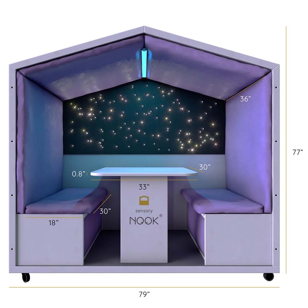 Sensory nook with starry ceiling and dimensions labeled