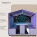 Modern sensory pod with adjustable RGBW lighting, fiber optic twinkle carpet, and soft, cleanable acoustic upholstery.