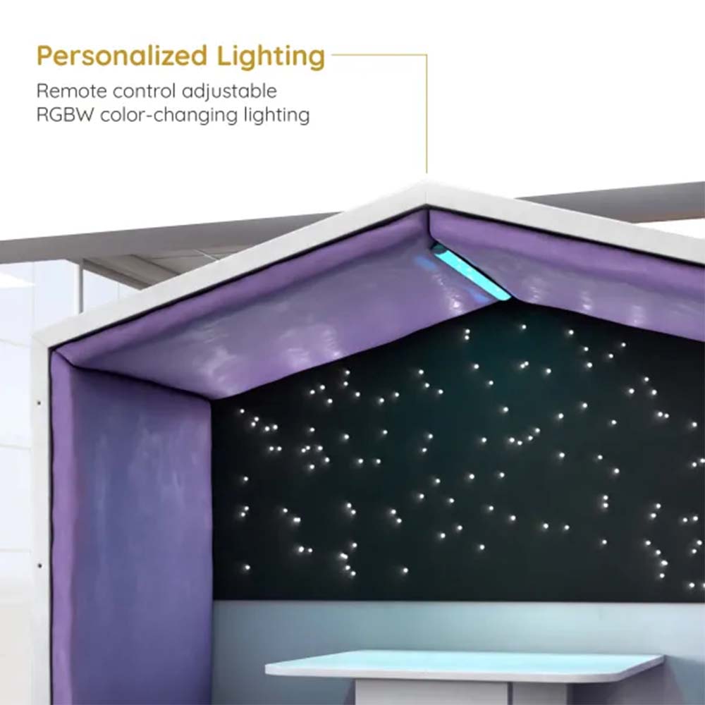 Room with starry ceiling and RGBW color-changing lighting