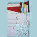 Set of play circus tent parts on a light blue background.