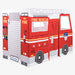 Red fire truck playhouse with 'FIRE RESCUE' text on a white background