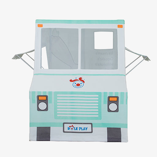 Children's play tent shaped like a truck with a brand logo on a white background