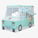 Toy ice cream truck play tent with a striped design on a white background