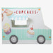 Cupcake truck play tent with illustrations of cupcakes on a white background