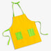 Yellow apron with green pockets and straps on a white background