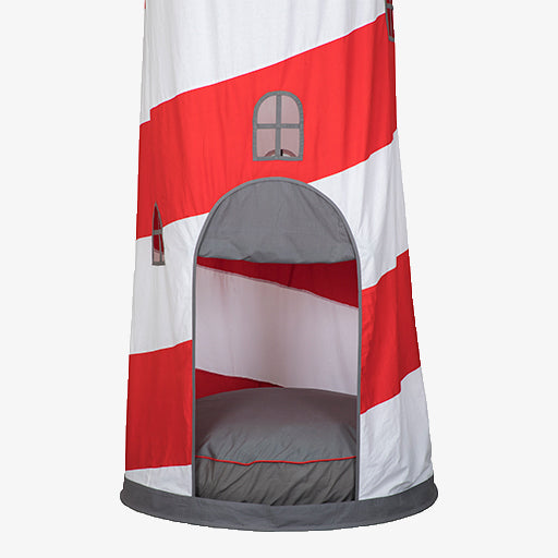 Red and gray play tent on a white background