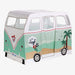 Children's play tent designed like a vintage van with beach-themed graphics on a white background.