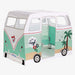 Children's play tent designed like a retro van with beach-themed graphics on a white background