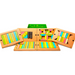 Colorful wooden geometric shaped blocks set on a white background