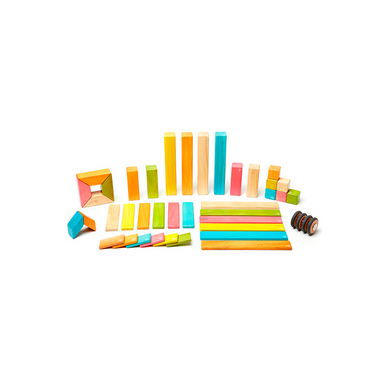 Colorful wooden building blocks on a white background