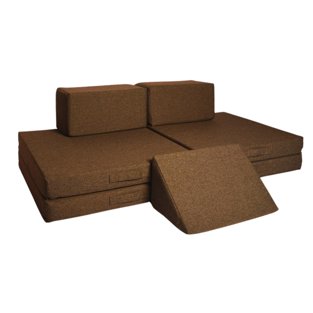Brown foam modular play sofa set on a white background