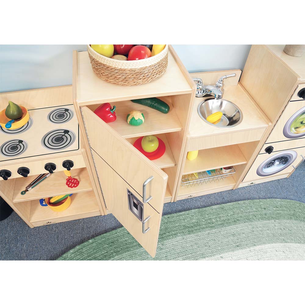 Whitney Brothers Play Kitchen Ensemble Natural Top View Cabinet Open
