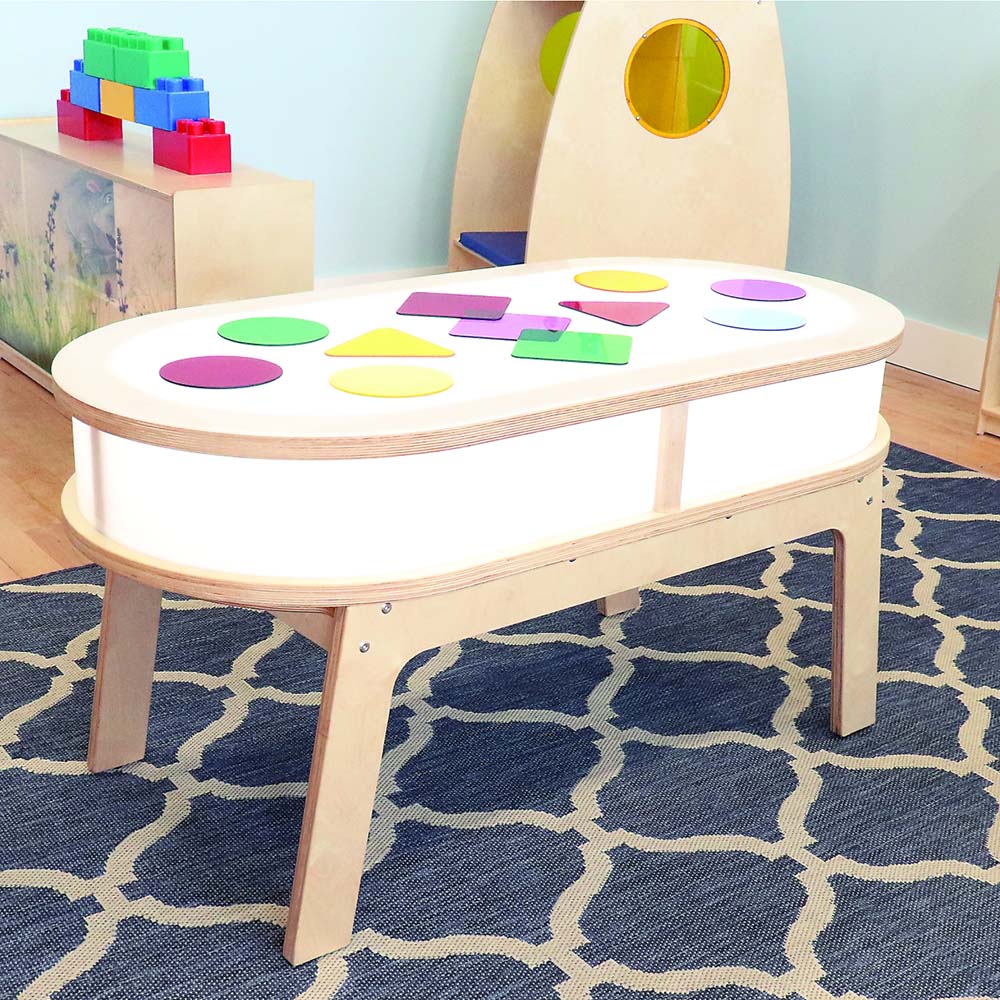 Whitney Brothers Sensory Radiant LED Light Table in Playroom with Accessories