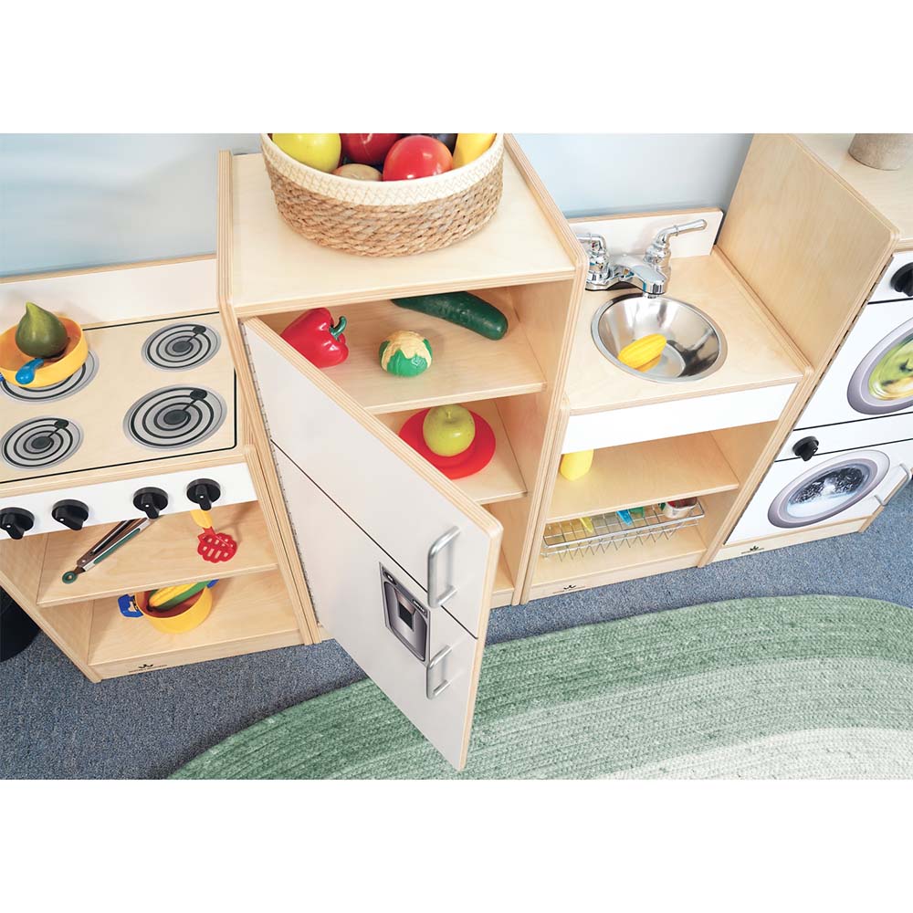 Whitney Brothers Toddler Kitchen Ensemble White Top View Cabinets Open
