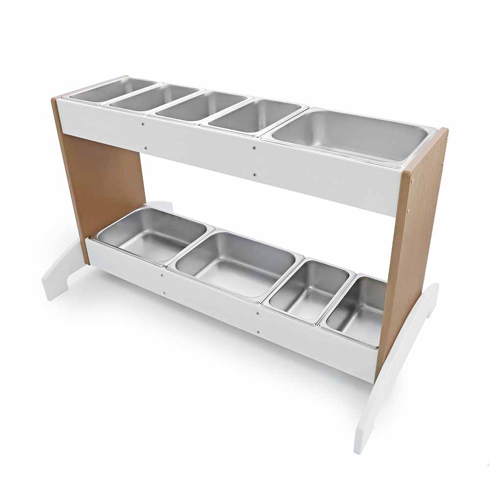 Multi-tiered potion station with metal trays on a white background