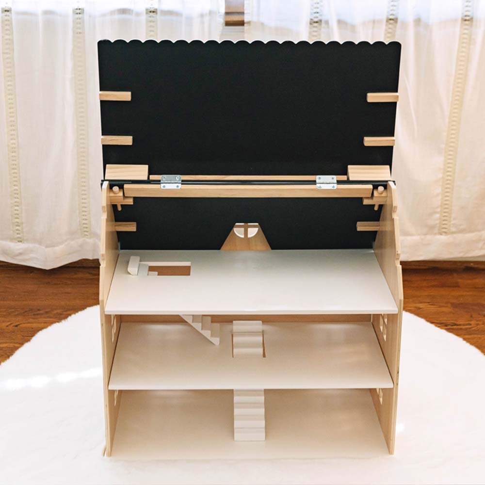 Wonder and Wise Dollhouse Back nterior View with Open Roof