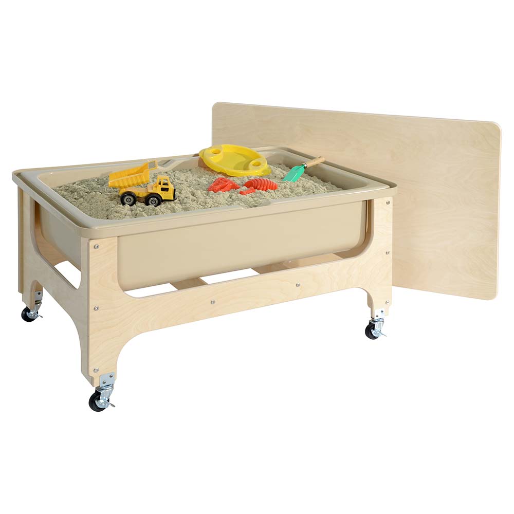 Wood-Designs-Deluxe-ot-Sized-Sand-and-Water-Table-with-Lid-off-filled-with-sand-and-toys