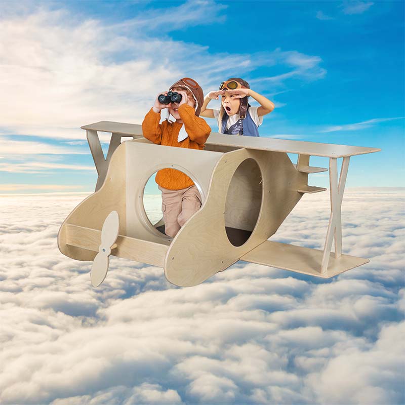 Wood Designs Plane Reading and Play Cube with Kids in Sky