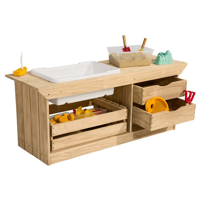 Wood Designs Play Kitchen Outdoor Mud Kitchen Angle with Toys